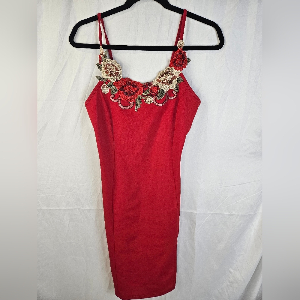 Elegant Red Floral Embroidered Dress